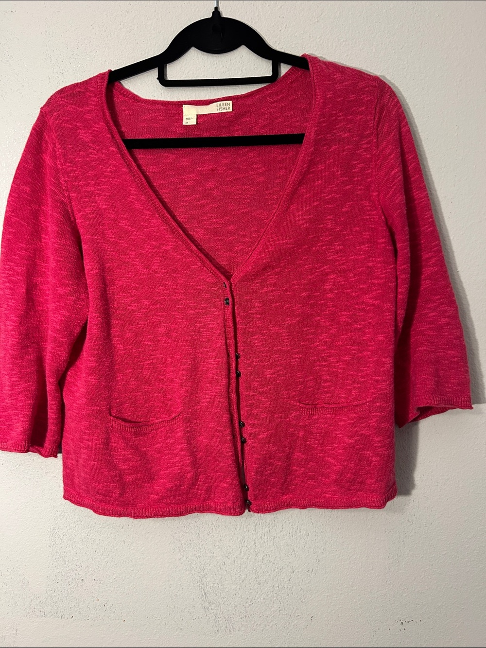 Eileen Fisher Pink Linen Cotton V-Neck Cardigan Sweater Medium